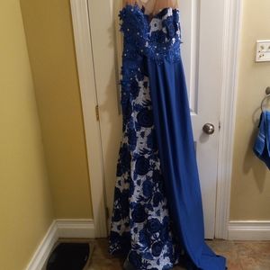 Blue and white formal dress